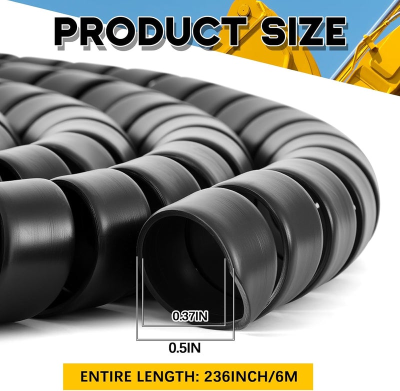 Innconee 1 Pcs Spiral Wrap Cable Protector, Safe 1/2" Od x 20' Pre Cut Lengths Hydraulic Hose Protector Wrap to Avoid Wear and Extend Life for Hydraulic Pneumatic Hoses(Black) - Image 2
